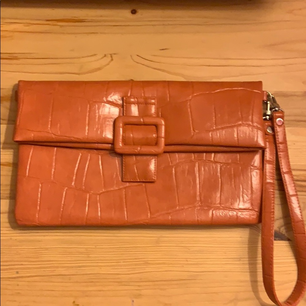 Coral Faux Leather Clutch with belt detail